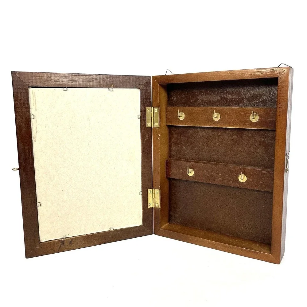 Frida Kahlo Wooden Key Box Wall Mount Storage Cabinet 5 Hooks Frame